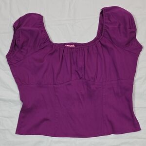 Pinup Couture Purple Scoop-Neck Puff Sleeve Blouse